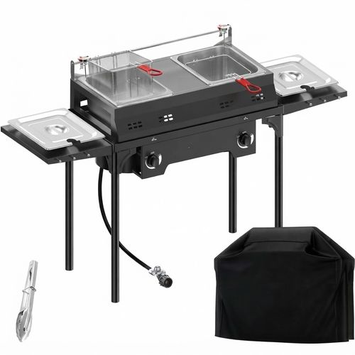 Outdoor Propane Deep Fryer with Cover, Tongs