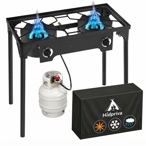 2 Burner Propane Gas Stove with Dustproof Cover