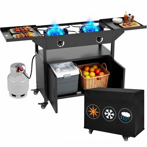 2 Burner Propane Stove, 150000 BTU with Cabinet Shelf