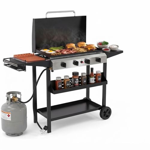 4-Burner Propane Griddle, 28K BTU Portable Flat Top with Wheels